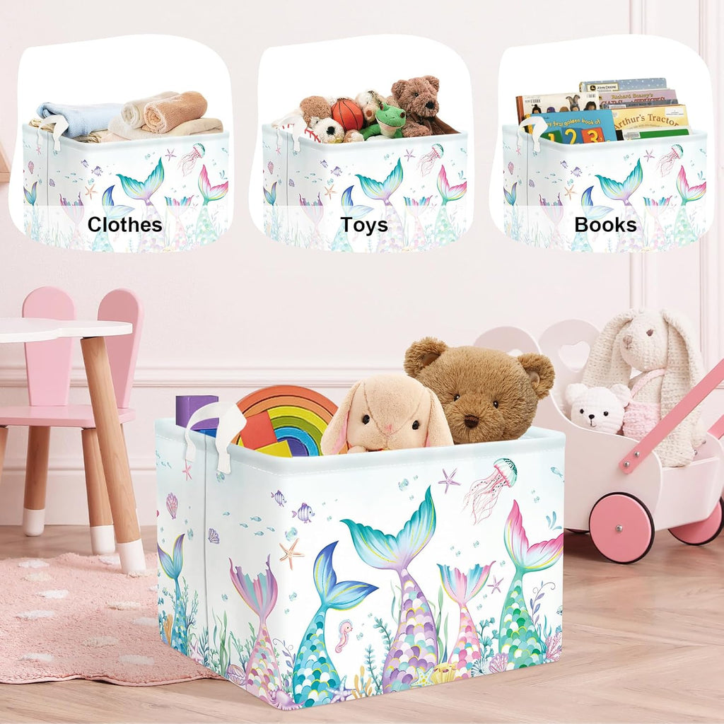 Fantasy Princess Laundry Hamper Colorful Large Storage Basket Collapsible Parents Organizer Kids Toy Clothes Bins for Bedroom, Bathroom, Mermaid, 36L