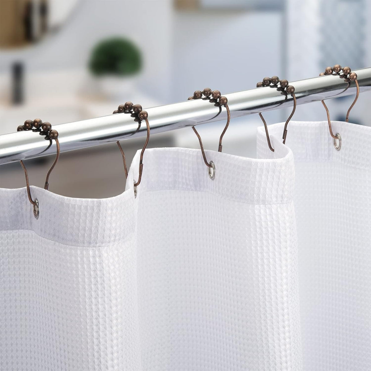 Titanker Shower Curtain Hooks Rings, Rust-Resistant Metal Shower Curtain Hooks for Bathroom Shower Rods Shower Hooks Shower Rings for Curtain - Set of 12, Bronze