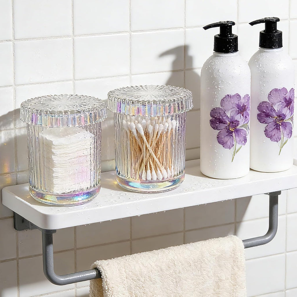 2‑Pack Clear Opalescent Glass Qtip Holder, Vanity & Bathroom Storage