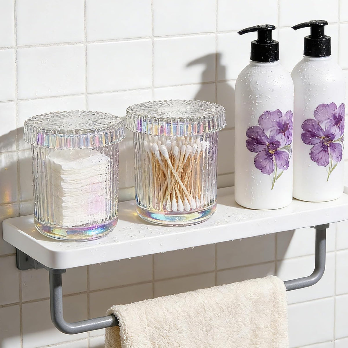 2‑Pack Clear Opalescent Glass Qtip Holder, Vanity & Bathroom Storage