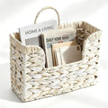 Hanging Magazine Basket, Woven Wall Magazine Holder Organizer with Handle for Mail, Files, Books - Water Hyacinth Farmhouse Storage Rack for Bathroom, Kitchen, Office (1, White)