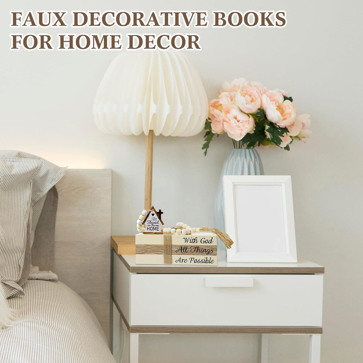 Tatuo 4 Pcs Wooden Farmhouse Decorative Books for Home Decor, God Bless