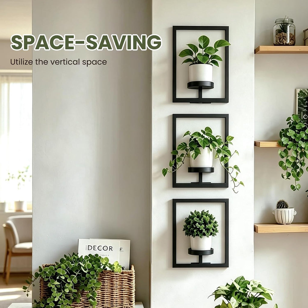 Floating Shelves Plant Stand Indoor Set of 3, Wall Planters to Hold Large Pots - Premium Metal Hanging Plant Holder for Indoor Outdoor Decor