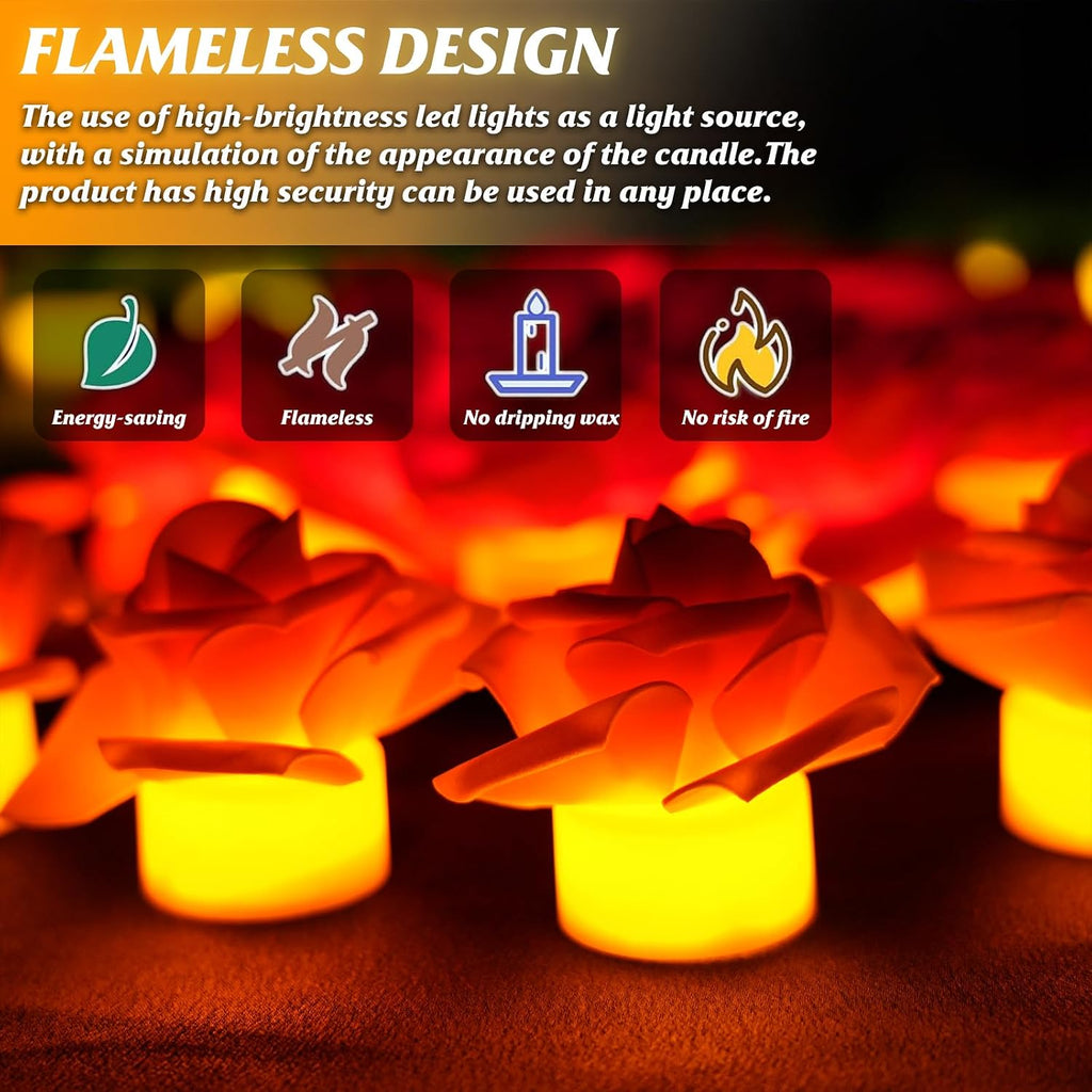 SupBri 12 Pack Led Tea Lights with Artificial Pink Flower