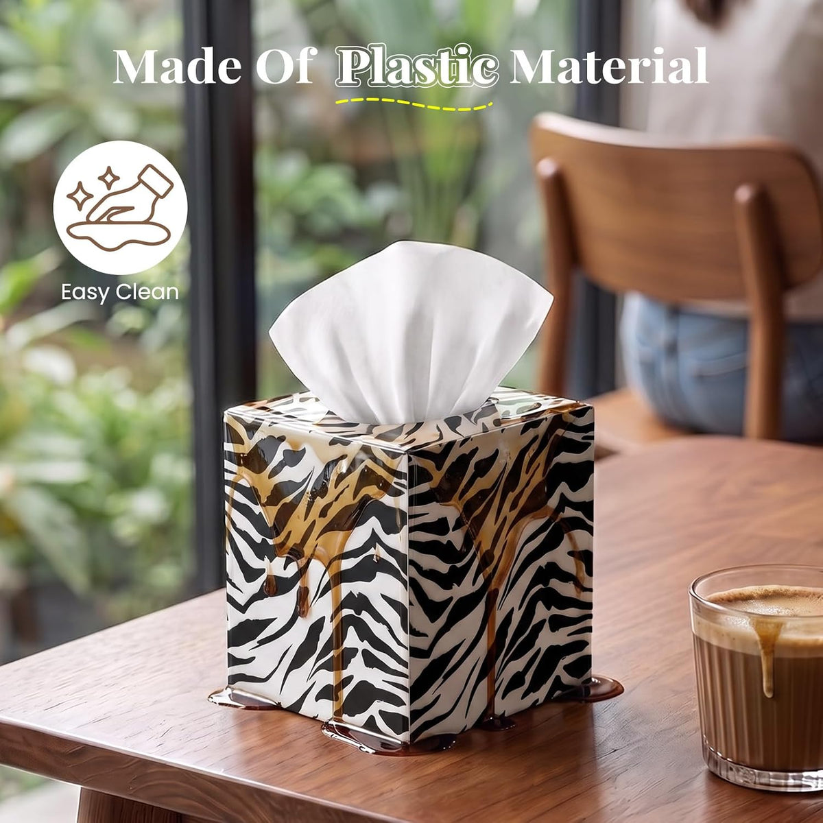 SquareTissue Box Cover, Classic Zebra Print, Bold Monochrome Zebra Design