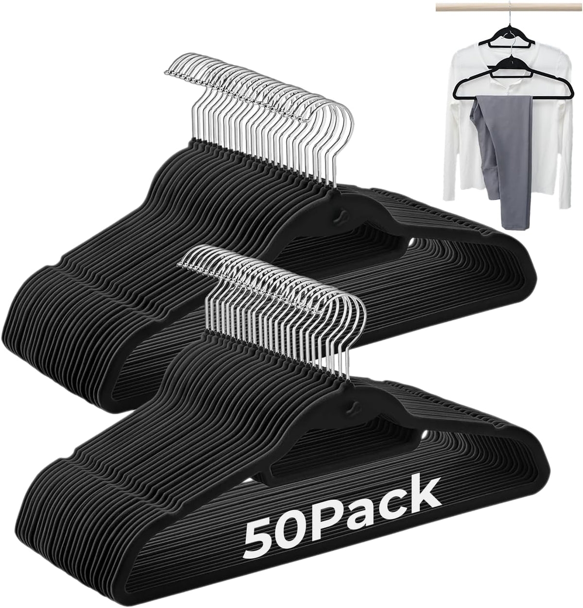 Black Velvet Hangers, Stackable Hanger with Non Slip Felt Fabric