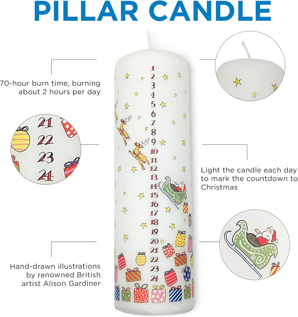 Alison Gardiner Santa's Sleigh Pillar Candle, 70hr Burn, Unscented