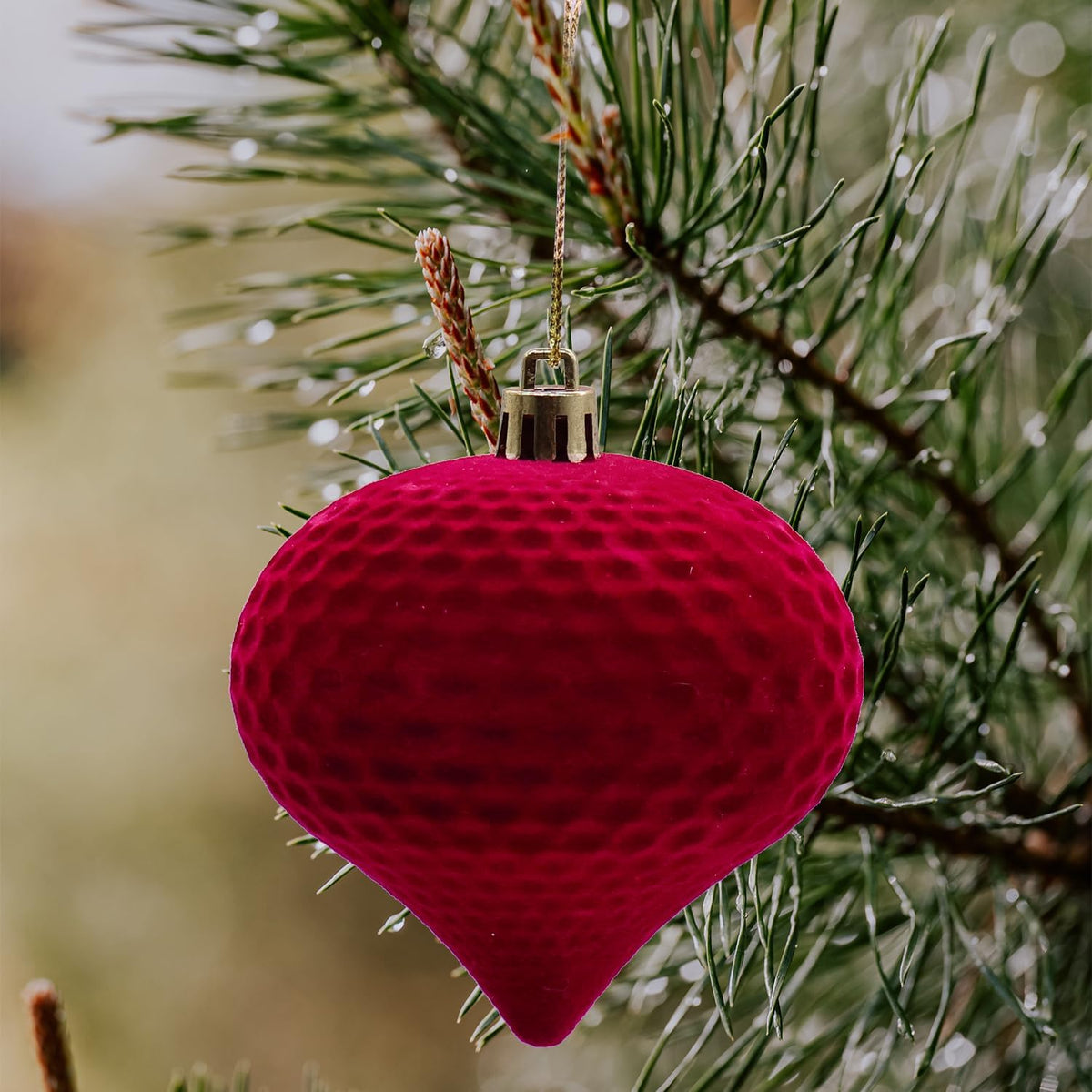 48PCS Velvet Christmas Ball Ornaments, Flocked Balls Xmas Tree Decorations, Shatterproof Christmas Hanging Ornaments Set, Assorted Styles in 1.57/2.36/3.15Inch, Velvet Burgundy