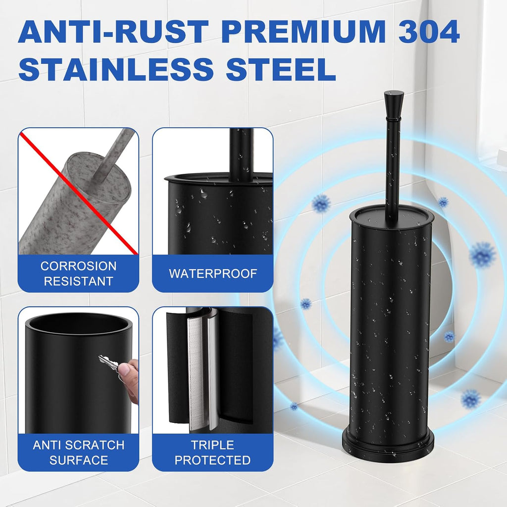 304 Stainless Steel Toilet Brush and Holder Black