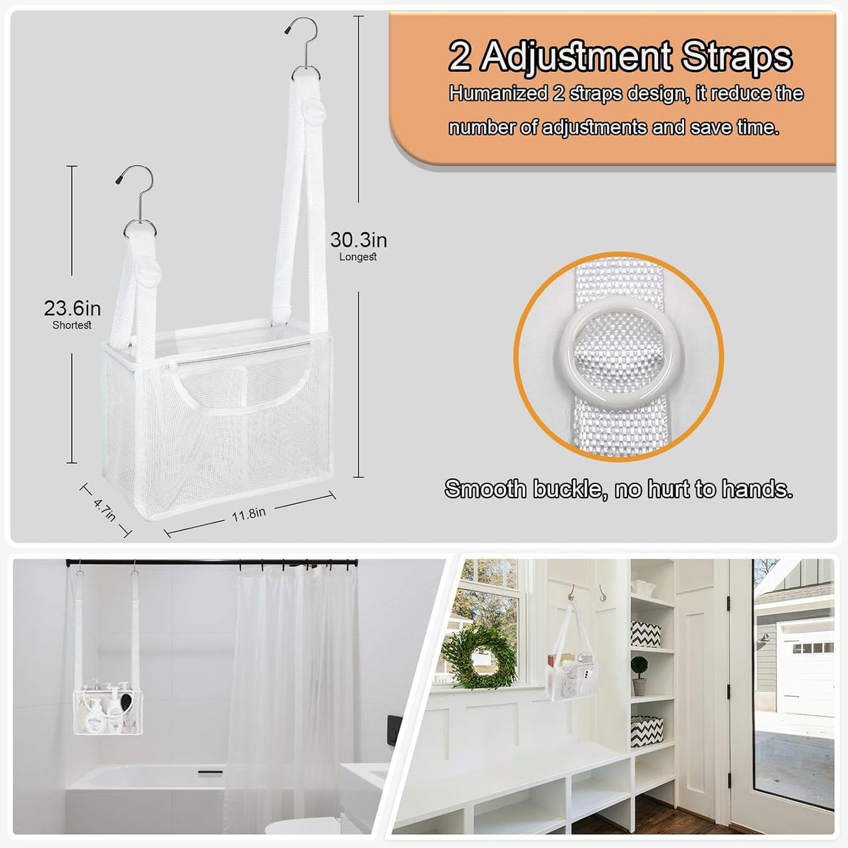 PVC Mesh Hanging Shower Caddy Organizer White, 12"x5"x7"