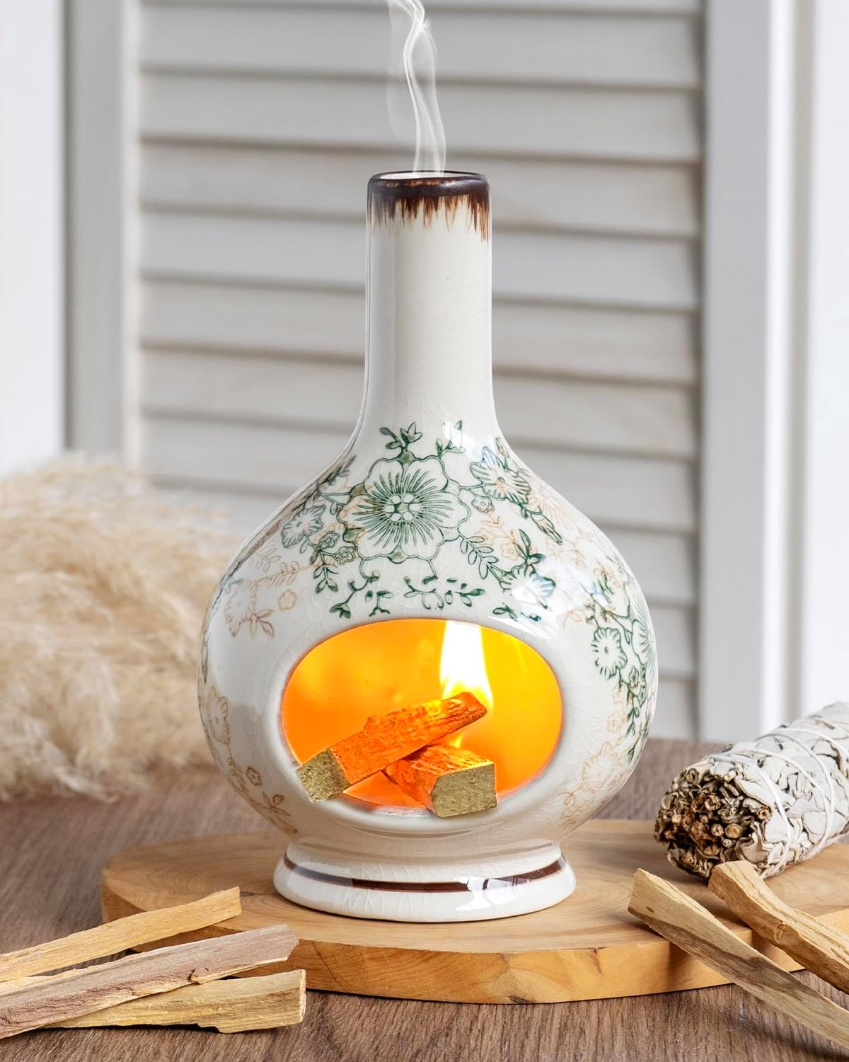 Handmade Ceramic Incense Burner - Palo Santo & Sage Holder, Floral Decor