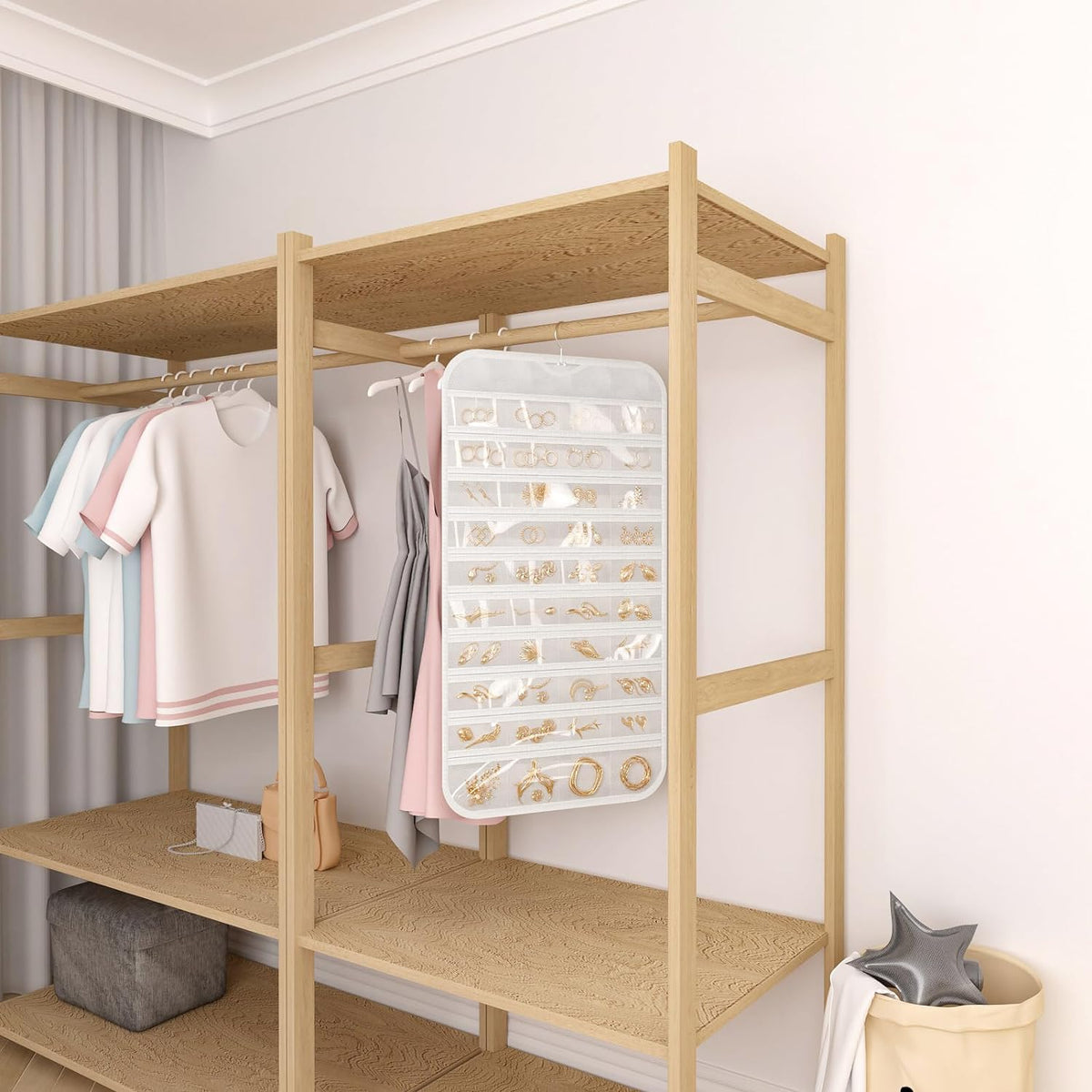 2-Pack Hanging Jewelry Organizer 80-Pocket Dual-sided Jewelry Storage for Jewelry Earring Necklace Bracelet Ring Storage Travel Holder, White