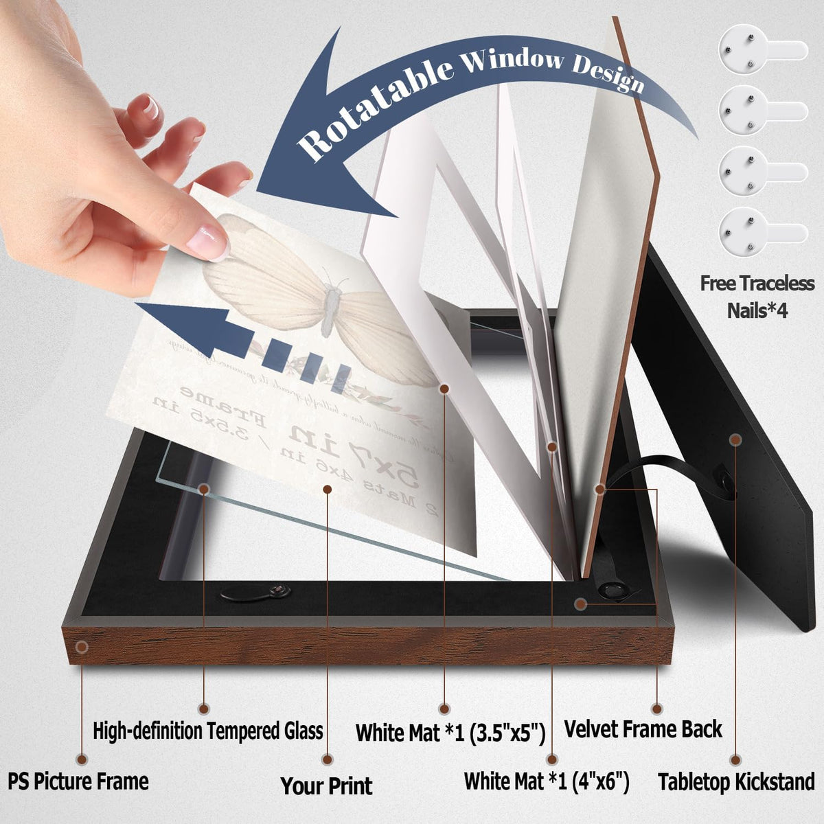 5x7 Picture Frame with Mat, 5 x 7 Assorted Photo Frame Set, 4 Pack