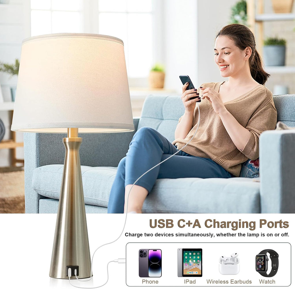 Modern Touch Lamps for Nightstand, 3 Way Dimmable Bedroom Lamp Set of 2