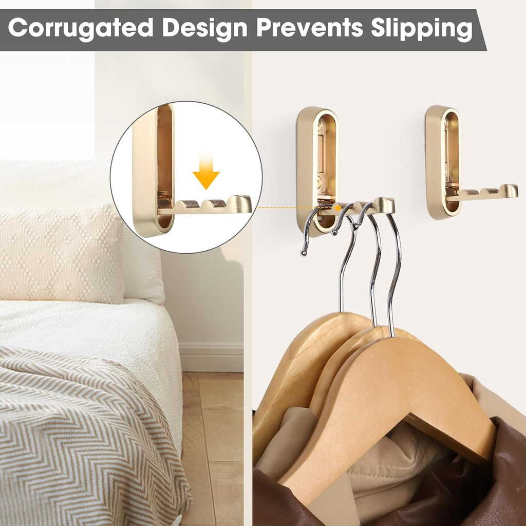 Foldable Wall Hook, Gold, 4 Pack, Screw Mounted, Heavy Duty Coat Hooks