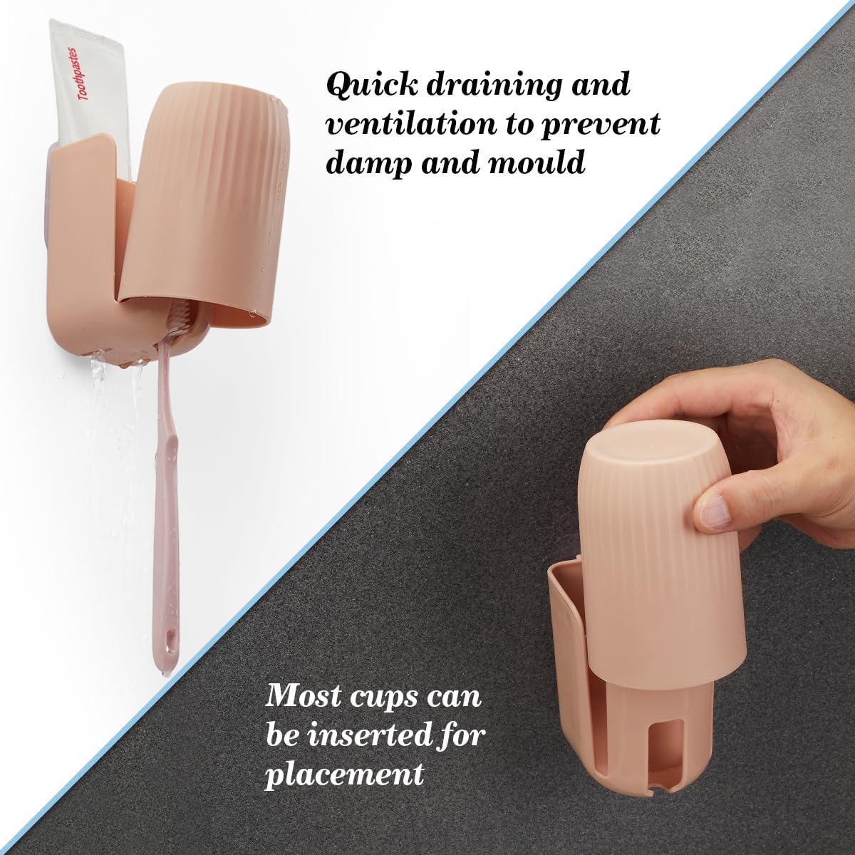 Toothbrush Holders for Bathrooms Toothbrush Holders Wall Mounted BPA-Free Tooth Brush Holder with Toothbrush Cup Drilling-Free (Brown)