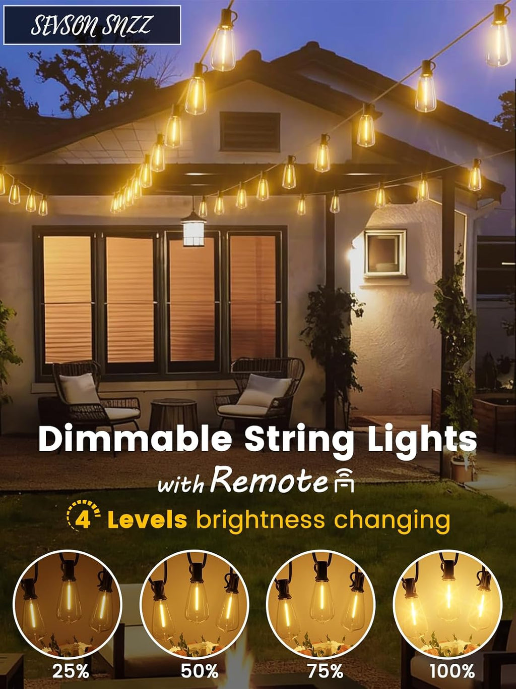 Outdoor String Lights with Remote 50FT Waterproof Patio Lights
