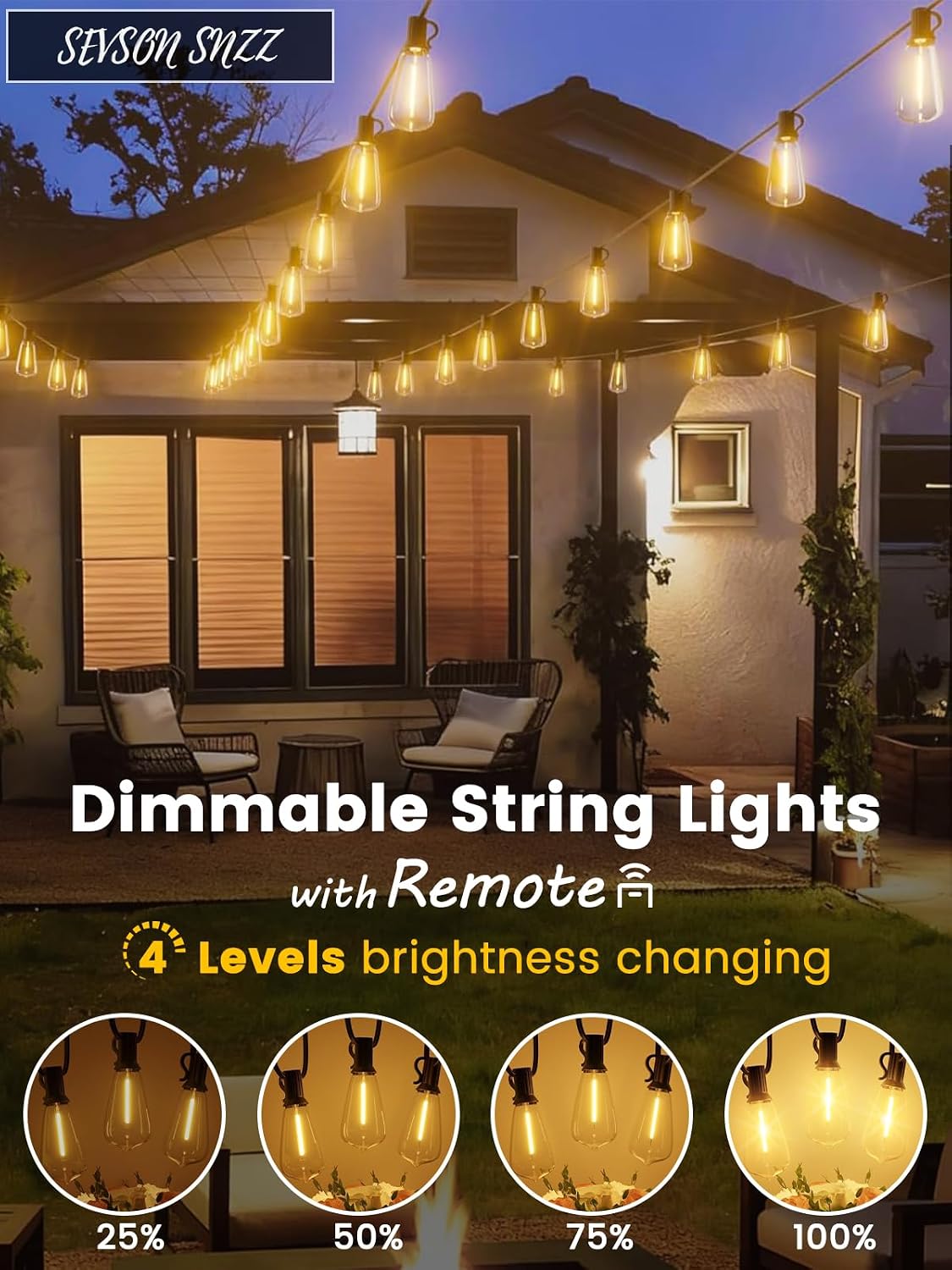 Outdoor String Lights with Remote 50FT Waterproof Patio Lights