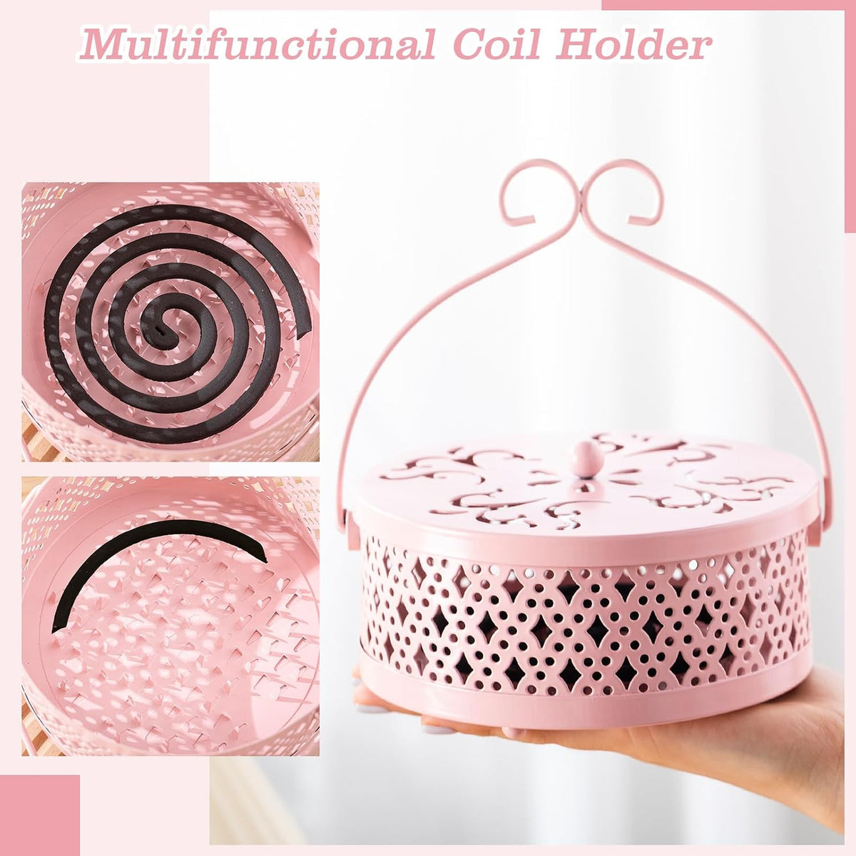 Lallisa 2 Pcs Incense Coil Holder Set, Metal Incense Burner, Pink