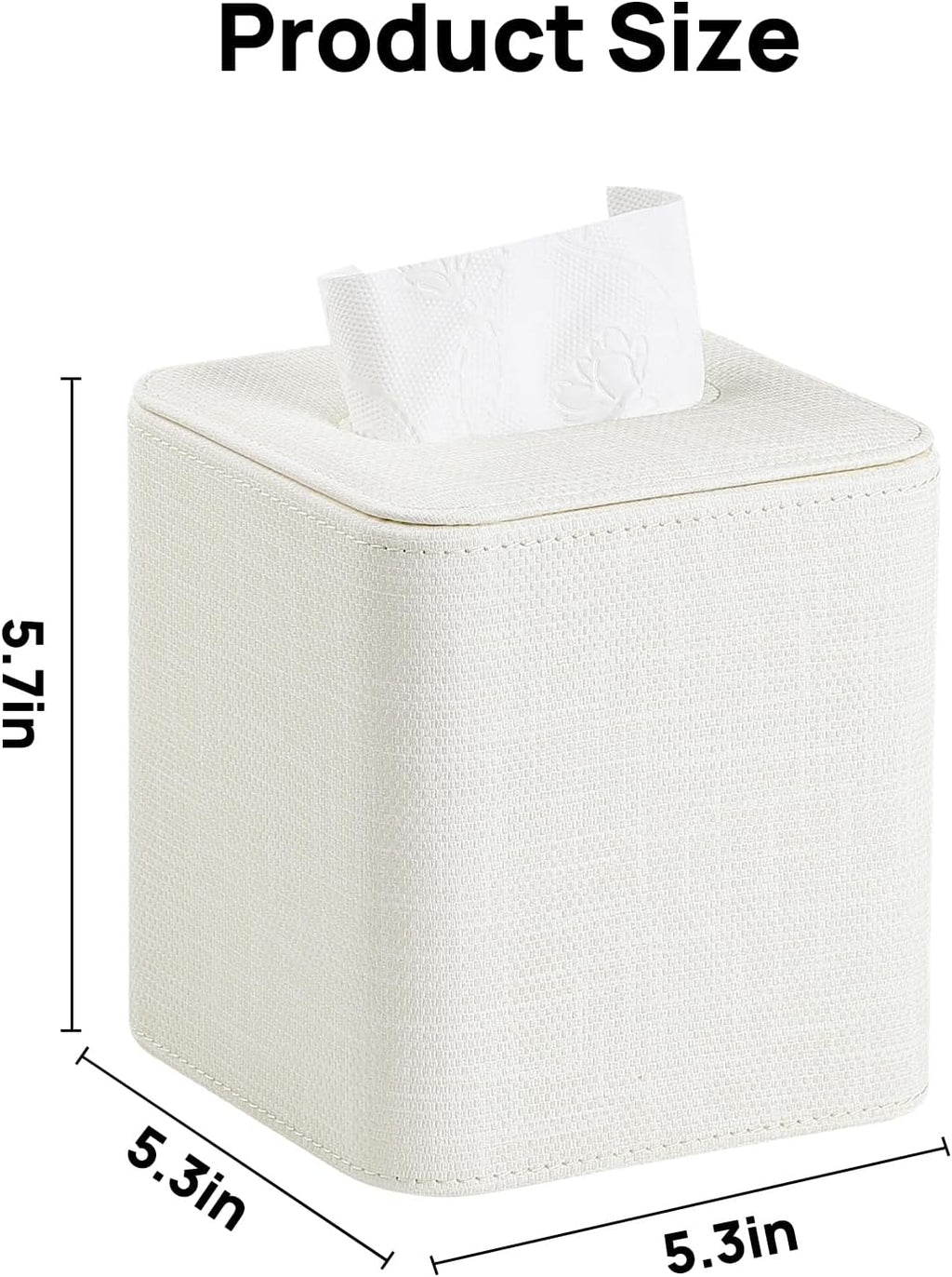 Square Tissue Box Cover PU Leather Tissue Box Holder Cube (Cream)