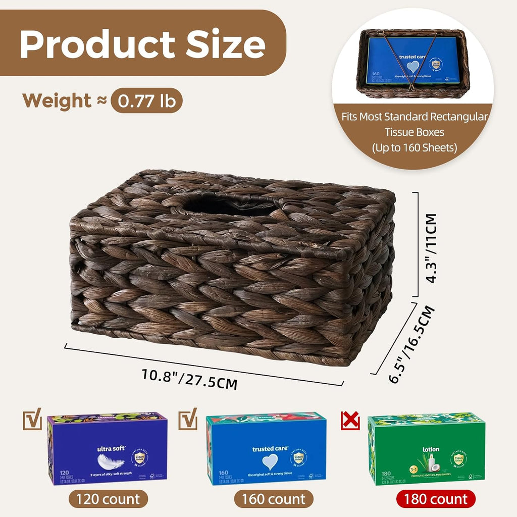 Wicker Tissue Box Cover Rectangle,Handwoven Facial Tissue Box Holder,Brown