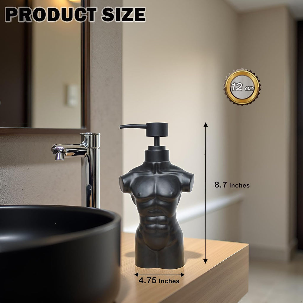 Ceramic Boy Soap Dispenser,Lotion and soap Dispenser Set Refillable Liquid Hand Soap Dispenser for Bathroom Kitchen (Black)