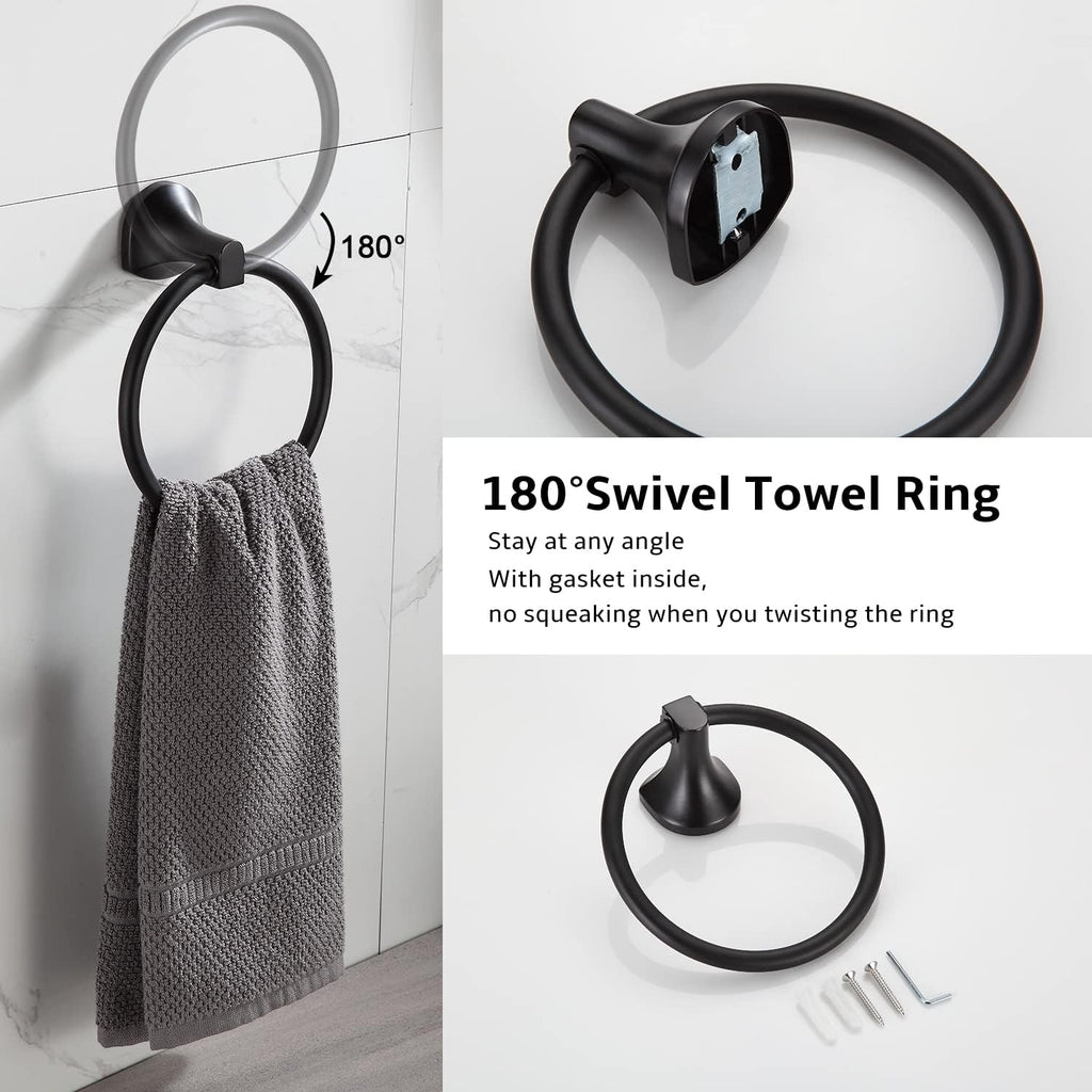 BGL Bathroom Hardware Set Matte Black Adjustable Expandable Towel Bar 4-Piece Bathroom Accessory Set Wall Mounted Robe Hook Toilet Paper Holder Towel Ring Towel Bar