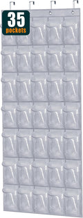 MISSLO 35 Clear Large Pockets Over The Door Shoe Organizer Sturdy Oxford Fabric Hanging Shoe Rack Closet Shoe Holder Hanger, Grey