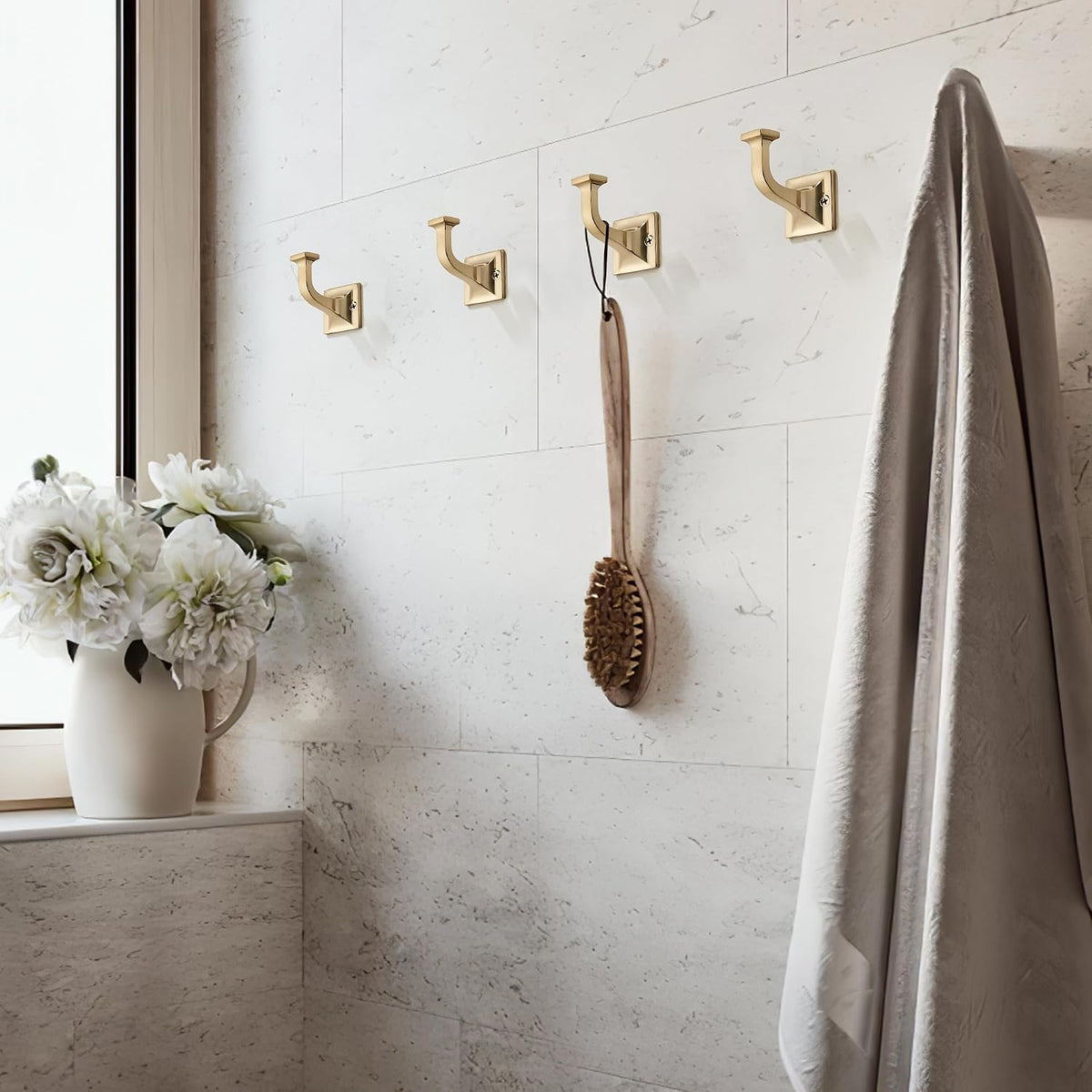 SAILING 5 Pack Coat Hooks - Champagne Bronze Robe Hooks Decorative Wall Hooks for Bathroom Bedroom Kitchen Towel Robe Clothes Cabinet Closet Bathroom Hardware