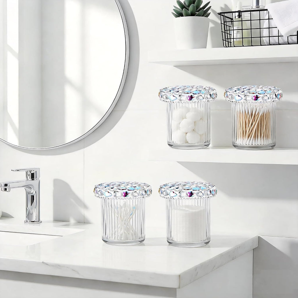 SlowVibes Bling Glass Cotton Swab Holder Jars, 2 Pack
