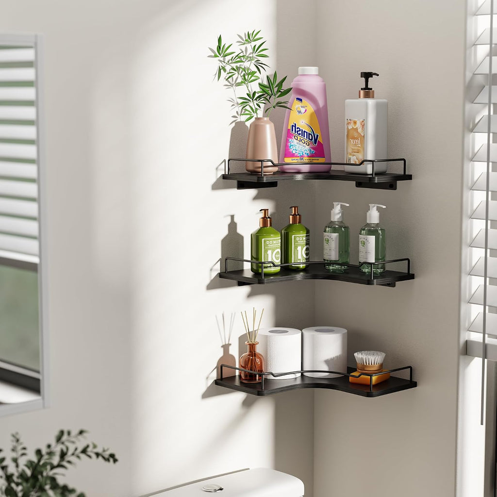 L-Shaped Corner Floating Shelves Wall Mounted Set of 3,Black