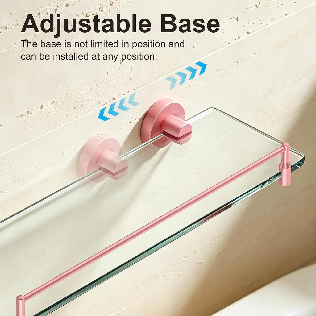 16-Inch Pink Glass Bathroom Shelf, Floating Shelf for Wall