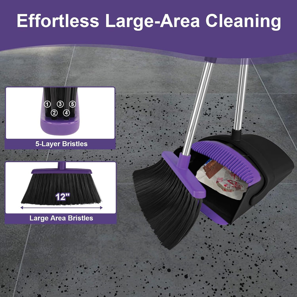 Broom and Dustpan Combo Set, 51" Long Handle Broom with Squeegee