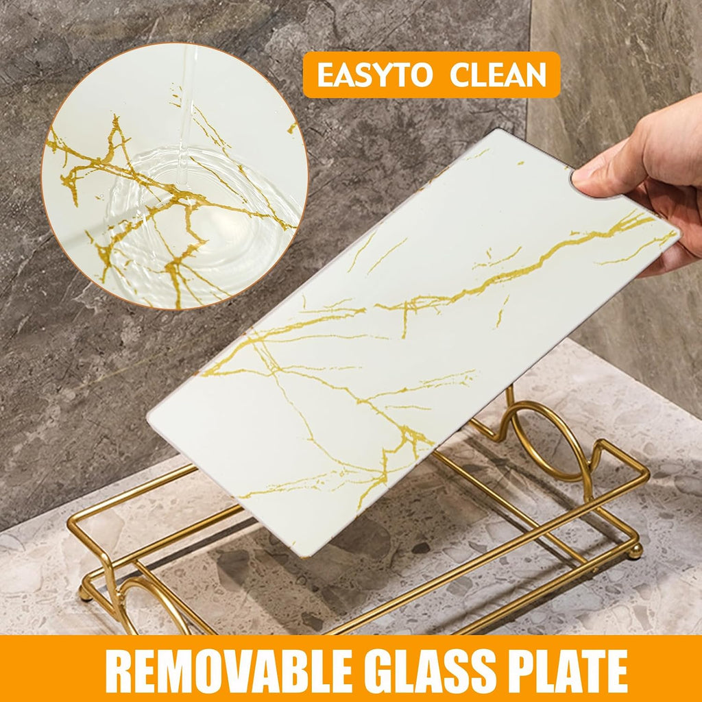 Toilet Tank Tray White Gold Glass Bathroom Vanity Organizer