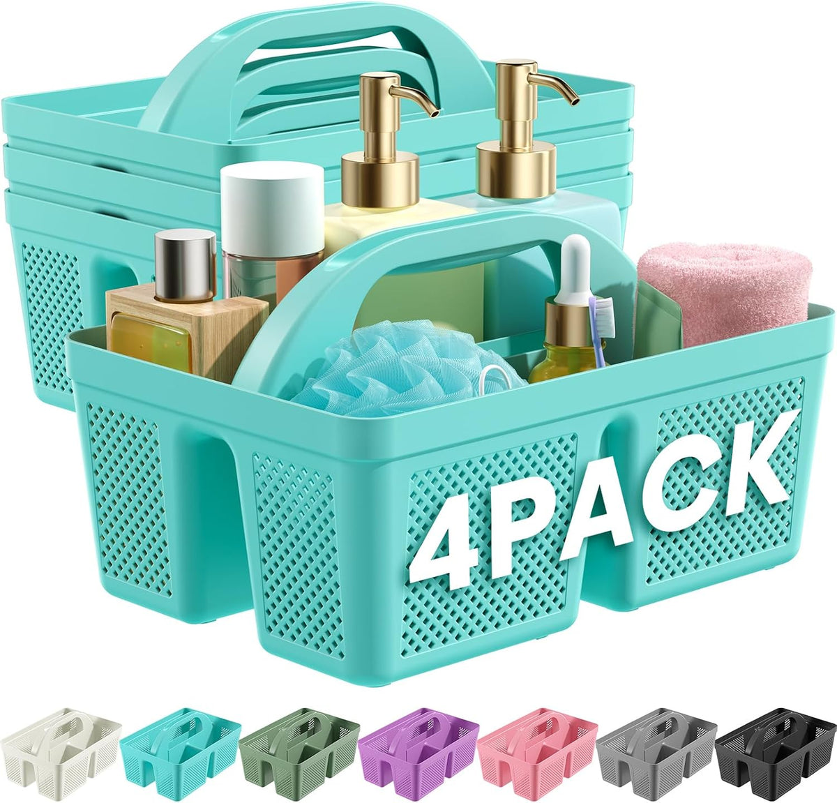 Portable Shower Caddy with Handle - 4 PCS, BPA-free, Teal