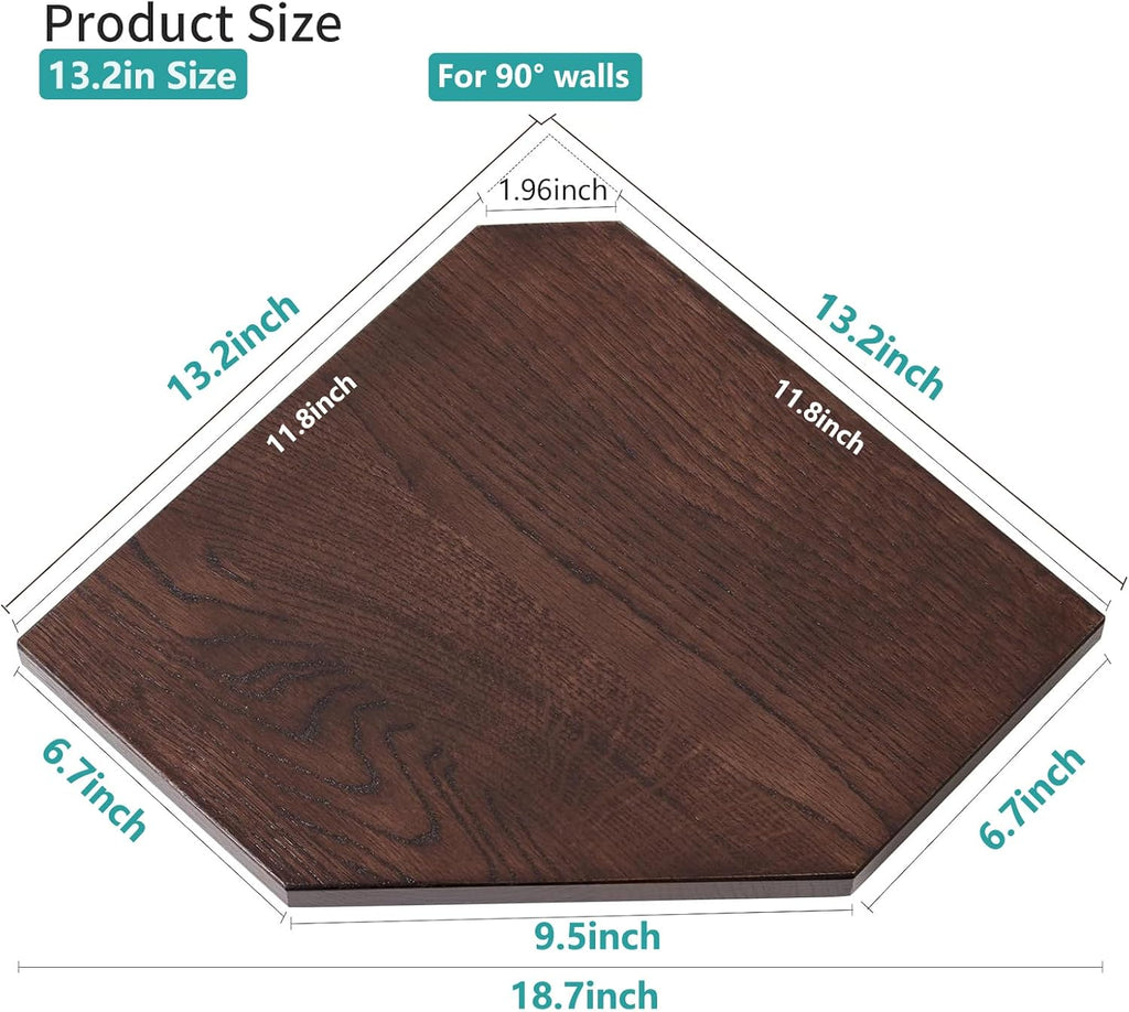 Corner Wall Shelves Set 2 Wire Hole Solid Oak Wood Display Shelf ,Walnut