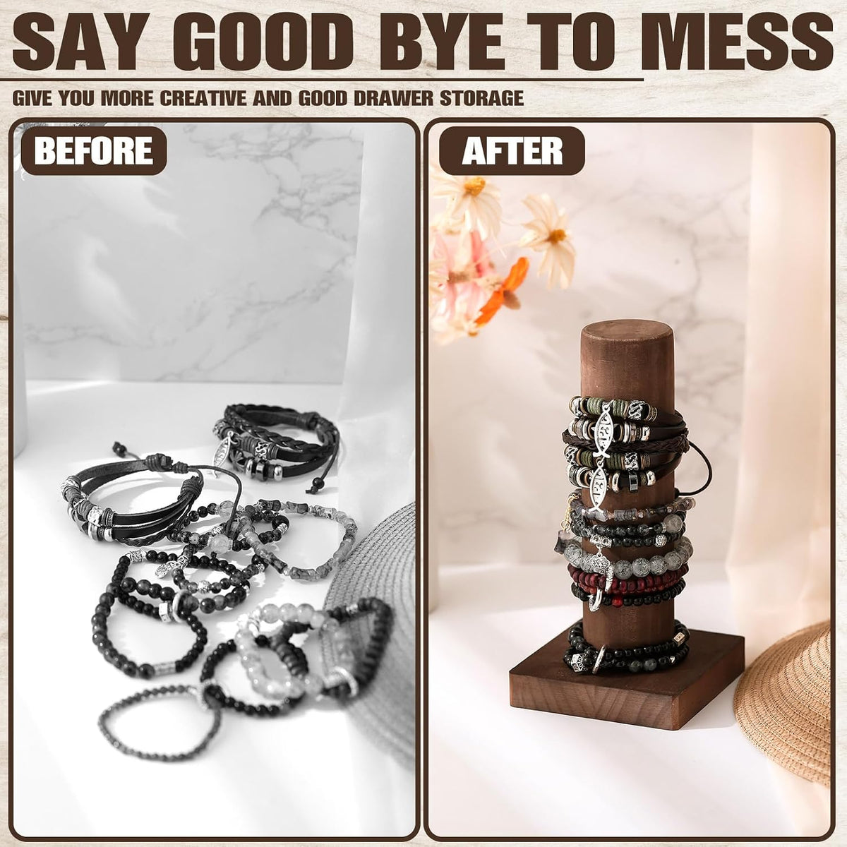 Threehoney Scrunchie Bracelet Holder, Wooden Jewelry Display Stand
