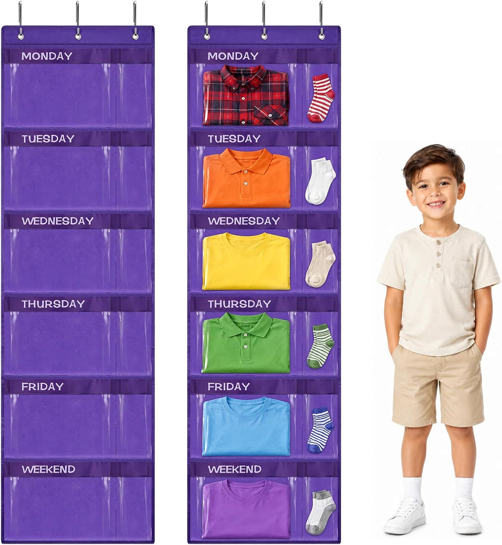2 Pack Weekly Kids Clothes Organizer with 12 Pockets