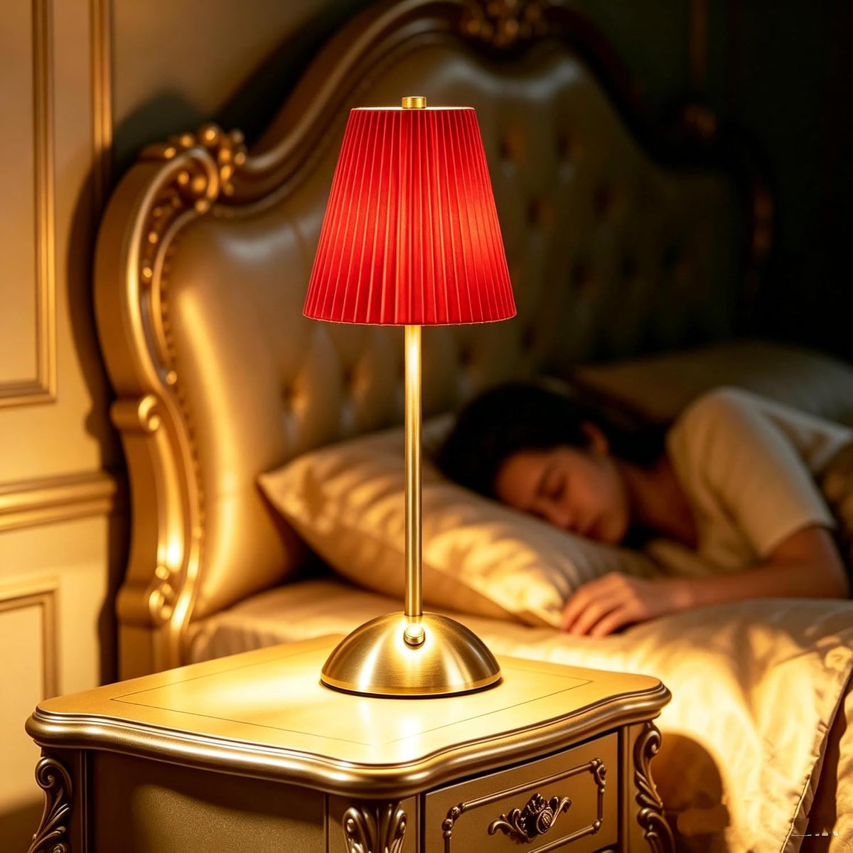 Red Pleated Fabric Table Lamp, Christmas Decorative Desk Lamp, Small Accent Lamp for Bedroom Dining Table, Holiday Xmas Gift for Home Decor（Red）
