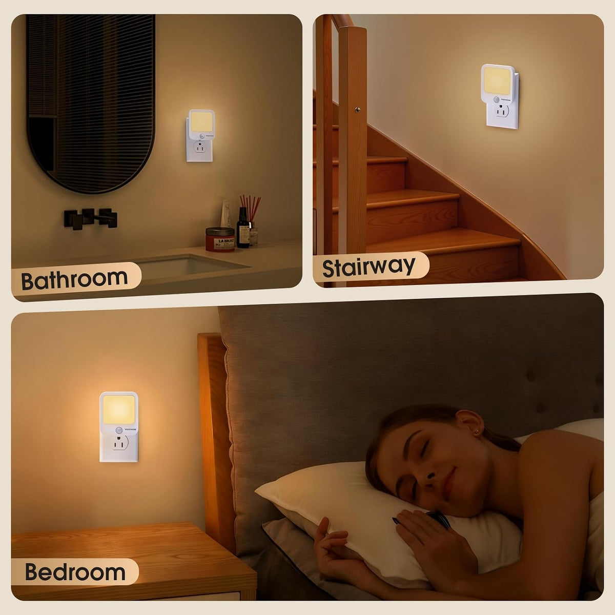 Motion Sensor Night Light Plug in - 5 Level Dimmable Warm White LED, Ultra Slim Auto Shut-Off Nightlight for Bedroom Bathroom Hallway, 0.5W, 2 Pack