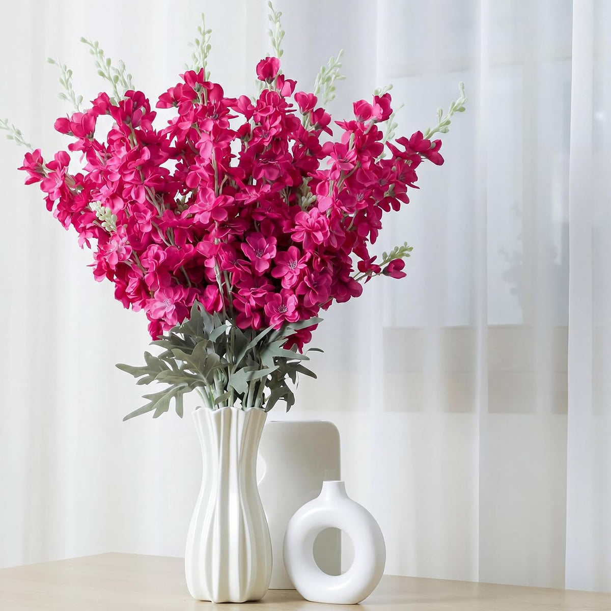 Thiccywoov 42 Pcs Rose Red Delphinium Artificial Flower Bulk, 34.25"