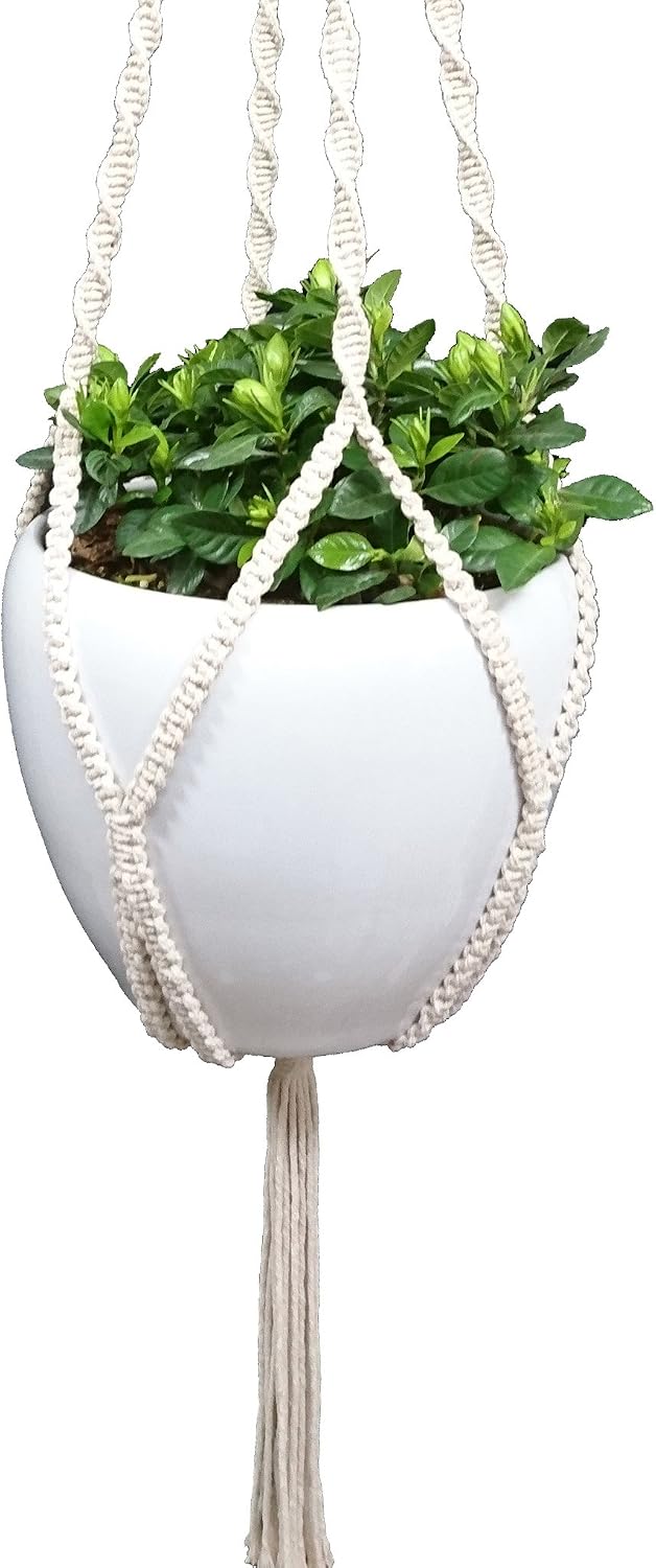 4 Legs Cotton Rope Macrame Plant Hanger Hanging Planter Holders Cream Color, 48-inches for 10-12" Pot (Cream)
