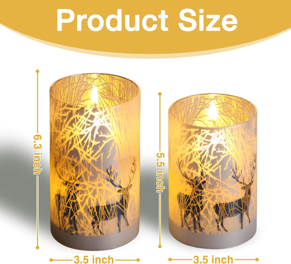 Eywamage Forest Reindeer Glass Flameless Pillar Candles with Remote