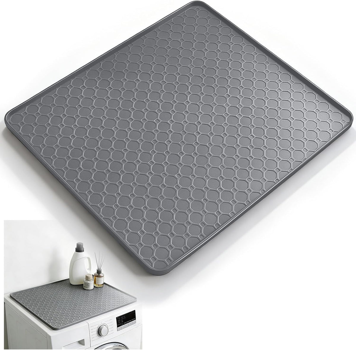 19.7"x19.7" Waterproof Silicone Floor Mat for Mini Fridge Mat, Refrigerator Tray & Drip Mat with Raised Edges, Fits Under Sink, Washer & Cooler, Anti-Slip(Grey)