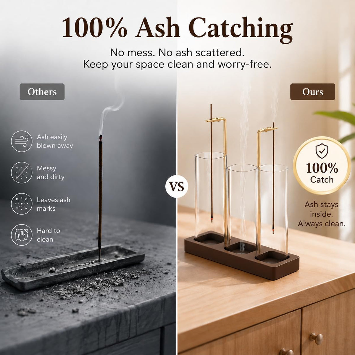 3 in 1 Incense Holder, Incense Burner, Insence-Stick Holder Mess-Free Incense Burner Holder, Ideal for Meditation, Yoga, Relaxation, and Home Decor - Anti-Ash Flying (Rectangular)