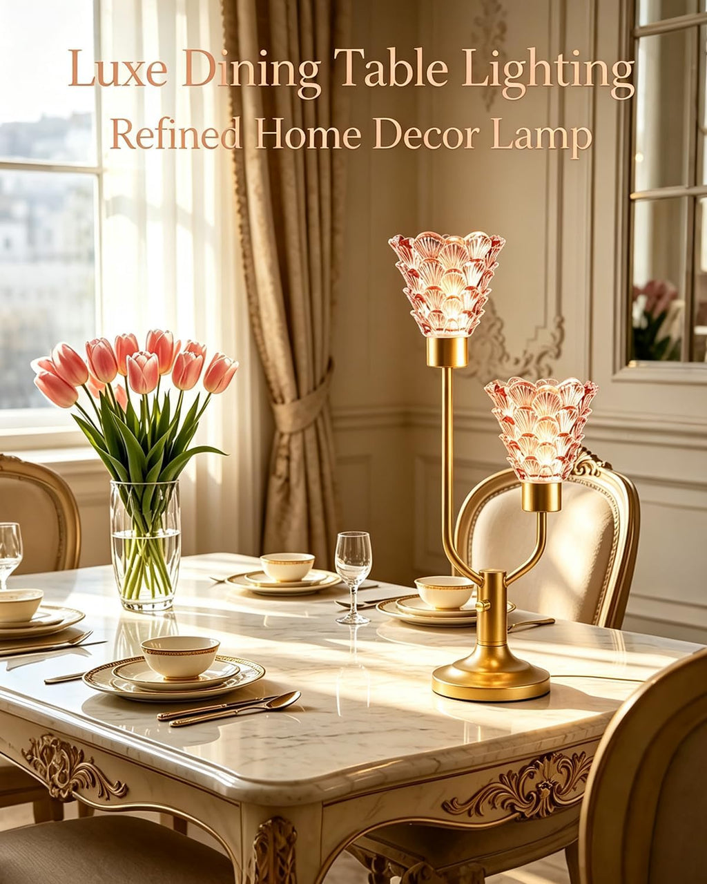 Lightdot Mid Century Modern Glass Table Lamp Dimmable Vintage Pink Lamp
