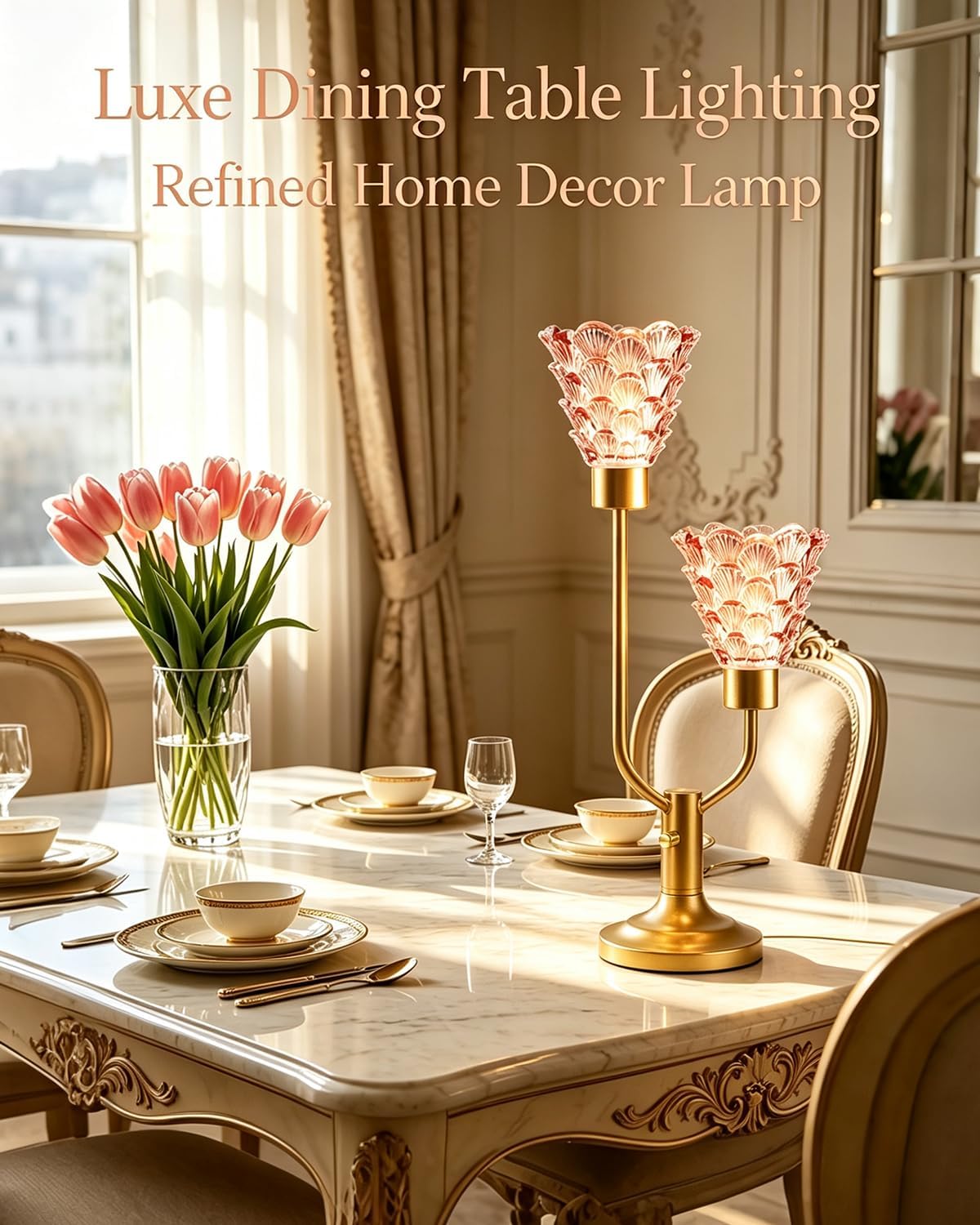 Lightdot Mid Century Modern Glass Table Lamp Dimmable Vintage Pink Lamp