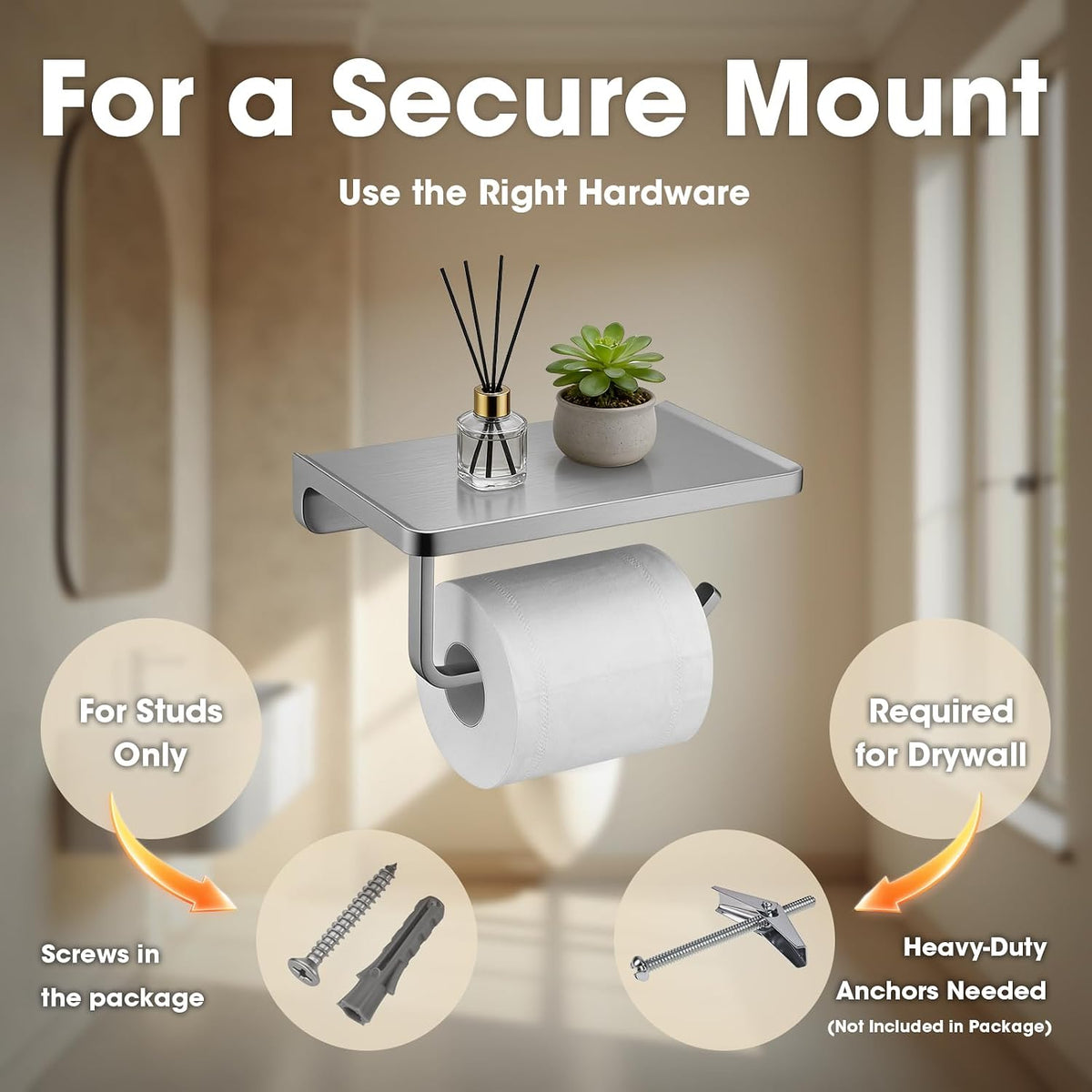 TRUSTMI Toilet Paper Holder with Shelf & Phone Stand, Brushed Nickel