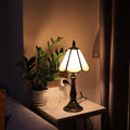 Small Tiffany Style Table Lamp Beige Stained Glass Lamp 14 Inch