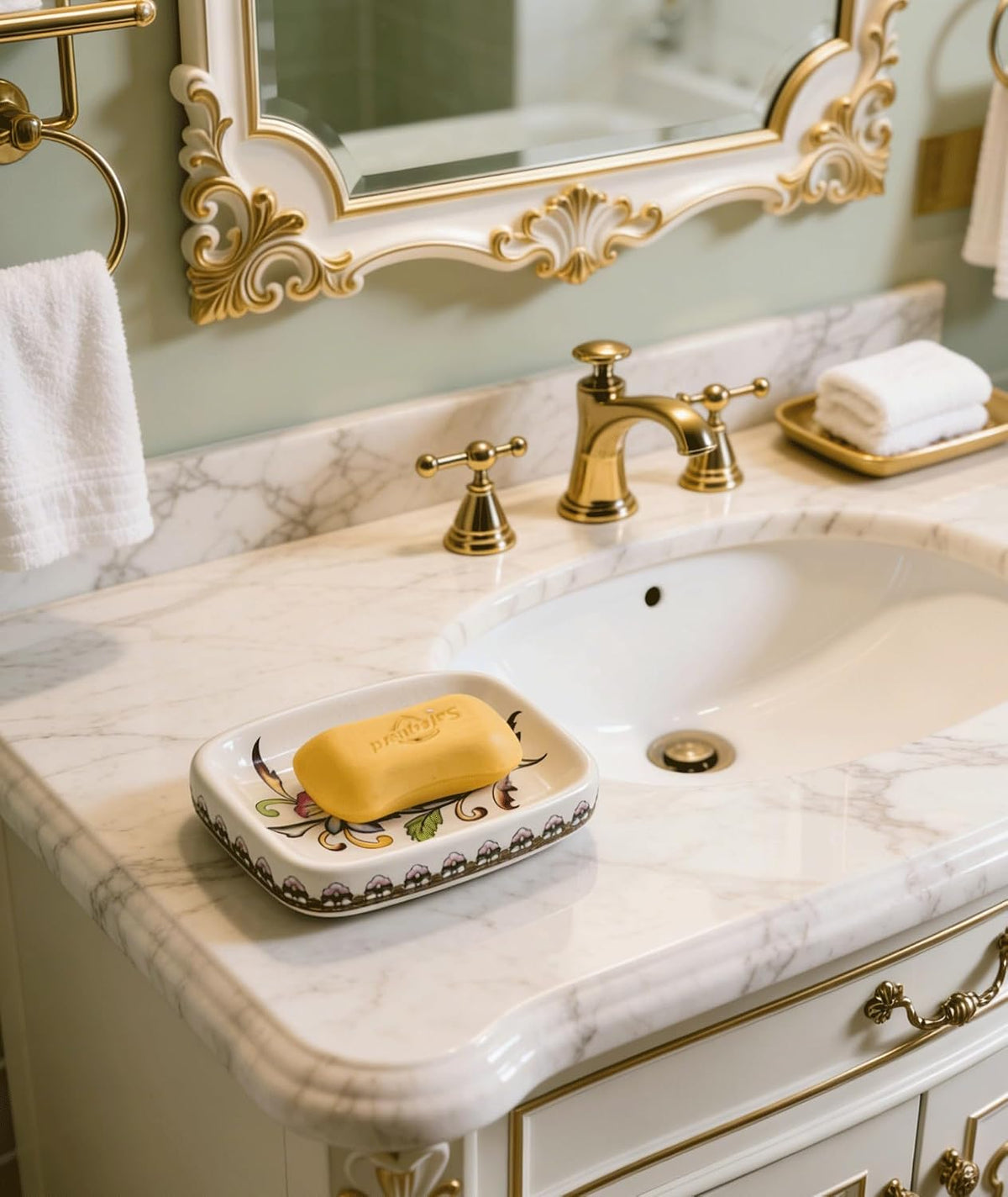Kelake Ceramic Soap Dish Creative Ice Crack Ceramic Clorful Flower Pattern Soap Dish Holder for Bathroom and Shower Soap Tray Box with Drain Gift for Mum Family